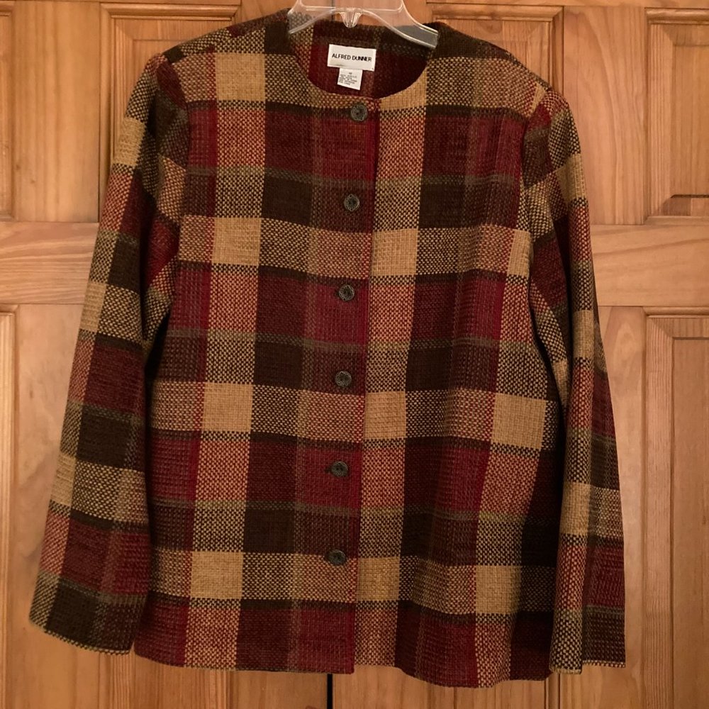 NWOT Alfred Dunner Vintage 80s Jacket Career Top Blazer Brown Red Tan Size 12